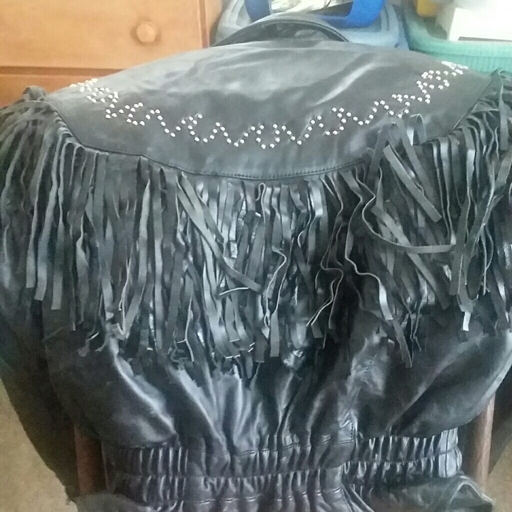 Leather jacket with fringe